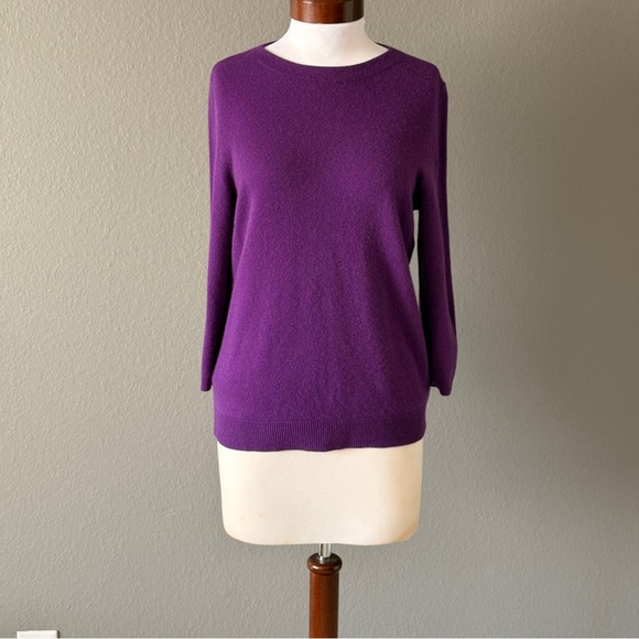 Talbots Audrey 100% Cashmere Sweater Dark Plum Purple Heather Pullover Sz Large - Picture 2 of 8